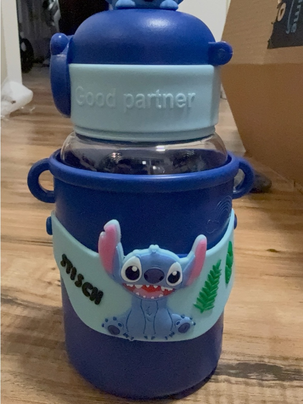 NWT Blue Stitch Character Water Bottle with Silicone Sleeve